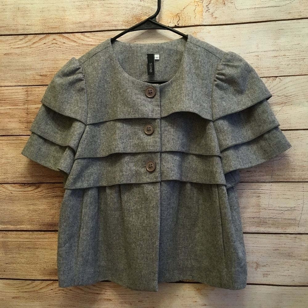 ‎SINE RUFFLED WOOL BLEND BLAZER IN GRAY